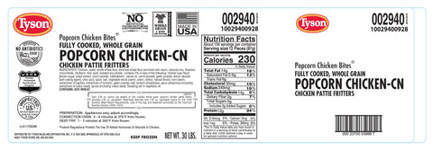 Tyson® CHICKEN POPCORN BREADED HOMESTYLE WHOLE GRAIN CN 0.257 OZ 10029400928