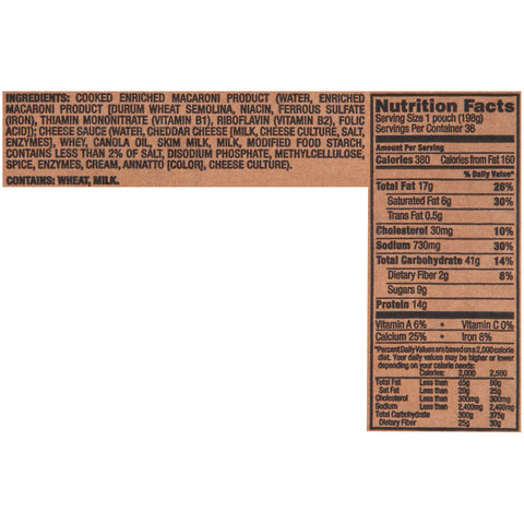 Kraft White Cheddar Macaroni and Cheese Pouches, 7 Ounce -- 36 per case