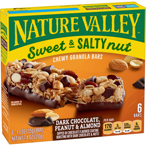 Nature Valley Sweet and Salty Nut Dark Chocolate Peanut Almond Snack Bar, 7.44 Ounce -- 12 per case.