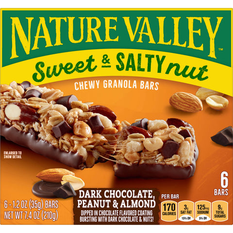 Nature Valley Sweet and Salty Nut Dark Chocolate Peanut Almond Snack Bar, 7.44 Ounce -- 12 per case.