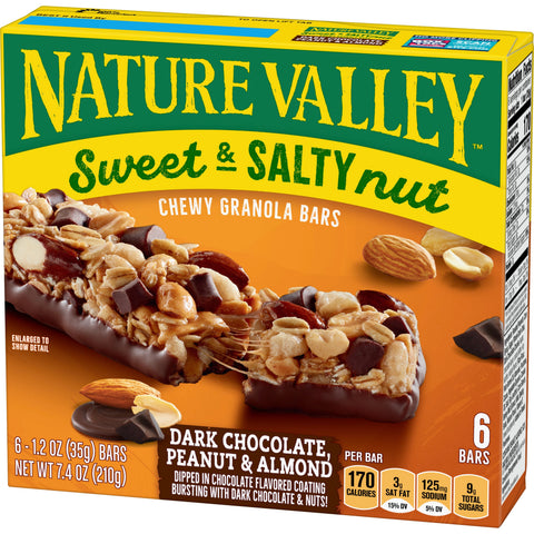 Nature Valley Sweet and Salty Nut Dark Chocolate Peanut Almond Snack Bar, 7.44 Ounce -- 12 per case.