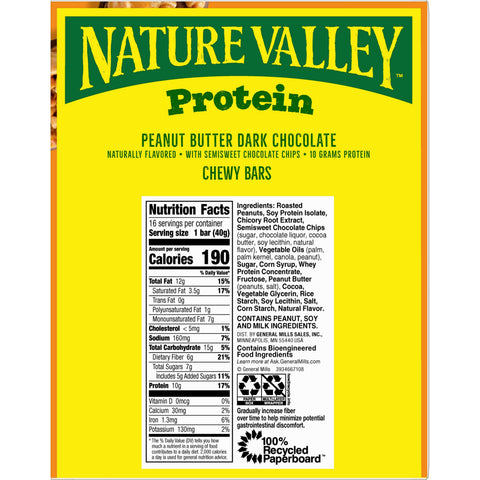 Nature Valley Peanut Butter Dark Chocolate Protein Chewy Bar, 22.7 Ounce -- 8 per case.