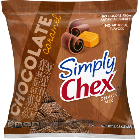 Simply Chex Chocolate Caramel Cereal Pieces, 1.03 Ounce -- 60 per case.