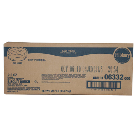 General Mills Pillsbury Unbaked Tasting Butter Biscuit Dough, 2.2 Ounce -- 216 per case.