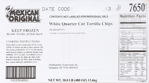 Tortilla Chip Corn White 1/4 Cut 7650-0621