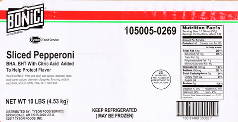 Pepperoni Pork And Beef Sliced Color Stable 14/oz 105005-0269