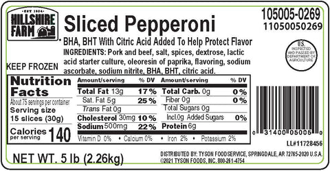 Pepperoni Pork And Beef Sliced Color Stable 14/oz 105005-0269