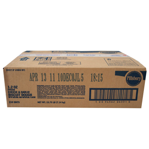 General Mills Pillsbury Unbaked Garlic Cheddar Biscuit Dough, 1.2 Ounce -- 210 per case.