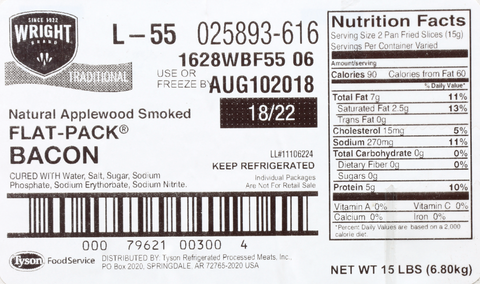 Wright® Brand BACON 18/22 CT NATURAL APPLEWOOD-SMOKED 10258930616