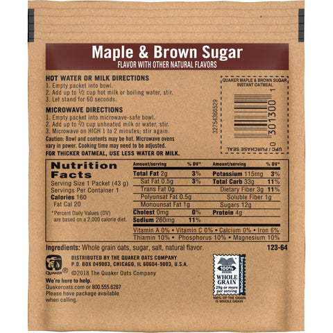 Quaker® CEREAL INSTANT OATS MAPLE BROWN SUGAR
