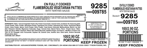 Advancepierre™ VEGGIE PATTIE W/ TERIYAKI SAUCE 10000009785