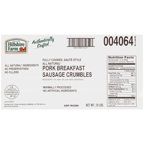 Hillshire Farm All Natural Saute Style Pork Crumbles, 2 Gram -- 2 per case.