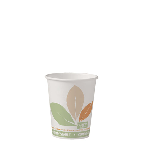 SOLO Cup Company Bare PLA Paper Hot Cups, 10oz, White w/Leaf Design, 50/Bag, 20 Bags/Carton