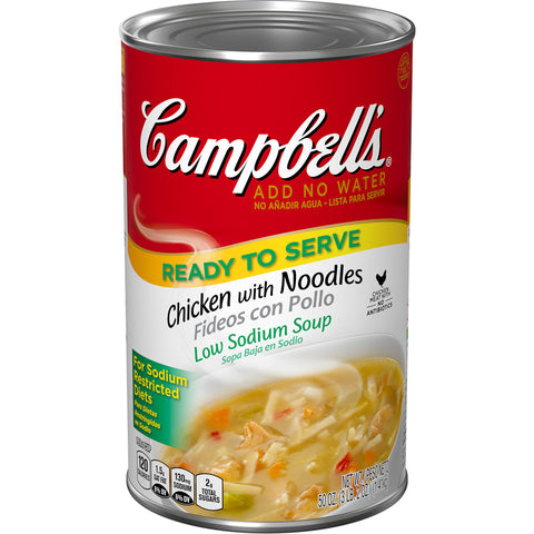 Campbells Ready To Serve Low Sodium Chicken Noodle Soup - 50 oz. can, 12 per case