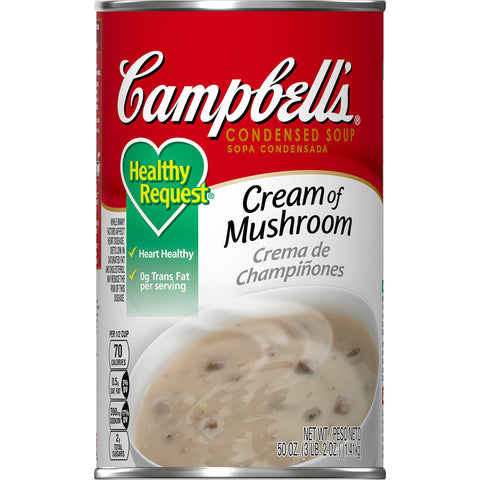 Campbells Condensed Healthy Request Cream of Mushroom Soup - 50 oz. can, 12 per case