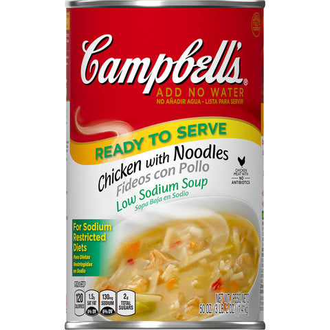 Campbells Ready To Serve Low Sodium Chicken Noodle Soup - 50 oz. can, 12 per case