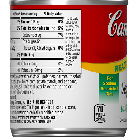 Campbells Ready To Serve Low Sodium Vegetable Soup - 7.25 oz. can, 24 per case