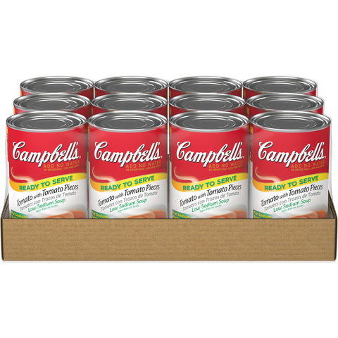 Campbells Ready To Serve Low Sodium Tomato Soup w/ Tomato Pieces - 50 oz. can, 12 per case