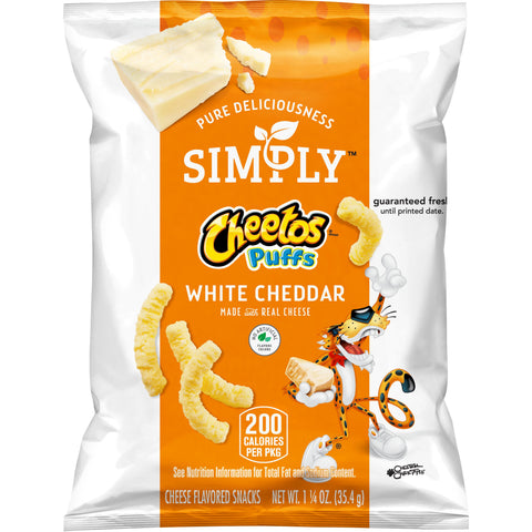 Cheetos Simply White Cheddar Puffs, 1.25 Ounce Plastic Bag -- 64 per case.