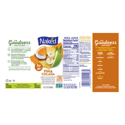Naked Juice DRINK SMOOTHIE PINA COLADA NSA NON-DAIRY PLASTIC BOTTLE REF
