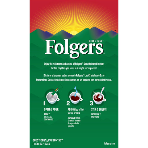 Folgers Decaffeinated Instant Coffee, 0.42 Ounce -- 12 per case.