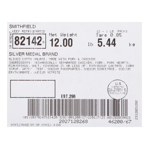 Farmland Silver Medal Sliced Cotto Salami, 1 Pound -- 12 per case.