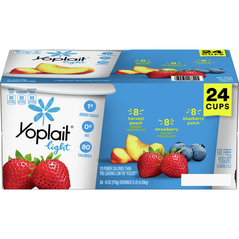 Yoplait Light Blueberry/Peach/Strawberry Yogurt, 6 Ounce -- 24 per case.