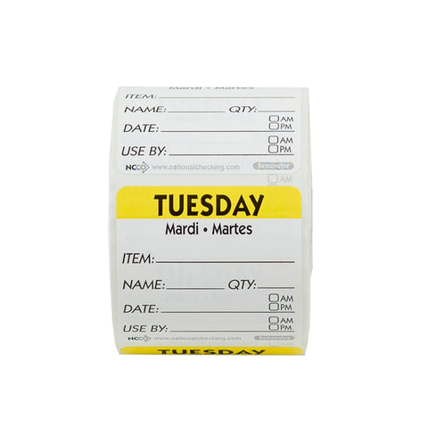 Label Trilingual Item/date/use By Removable Yellow Tuesday 2x2