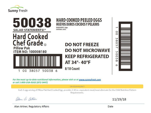 Sunny Fresh Hard Cooked Peeled Egg Salad, 18 per bag -- 8 bags per case