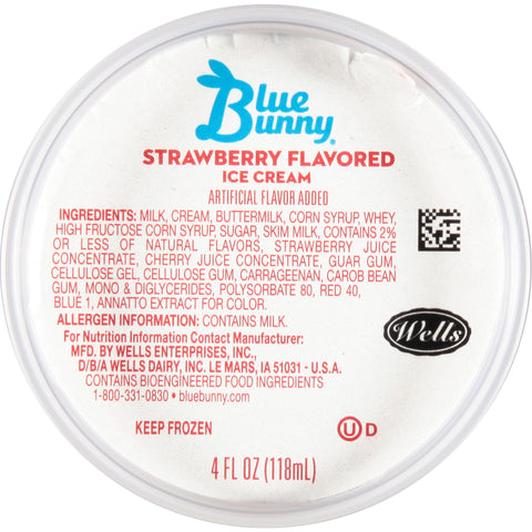 Blue Bunny Strawberry Ice Cream, 4 Fluid Ounce Cup -- 48 per case