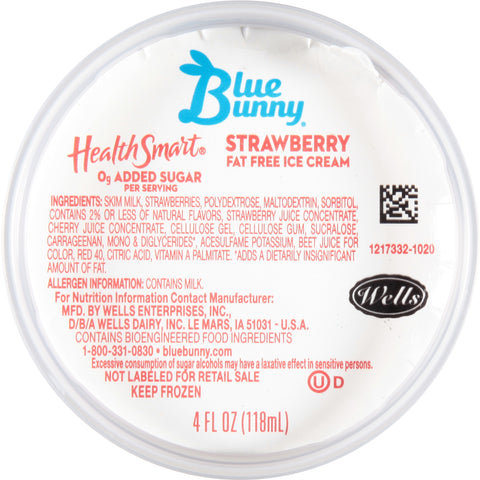 Blue Bunny ICE CREAM CUP STRAWBERRY NO SUGAR ADDED