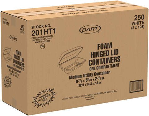 Dart CONTAINER FOAM HINGED LID 1 COMPARTMENT BLACK 6.5X9