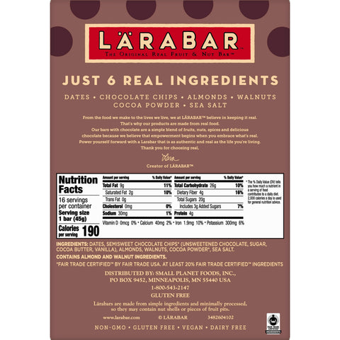 Larabar Chocolate Chip Brownie, 1.6 Ounce -- 64 per case.
