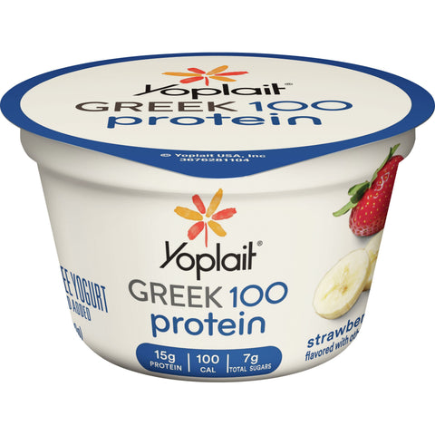 Yoplait Greek 100 Calorie Strawberry Banana Yogurt, 5.3 Ounce -- 12 per case.