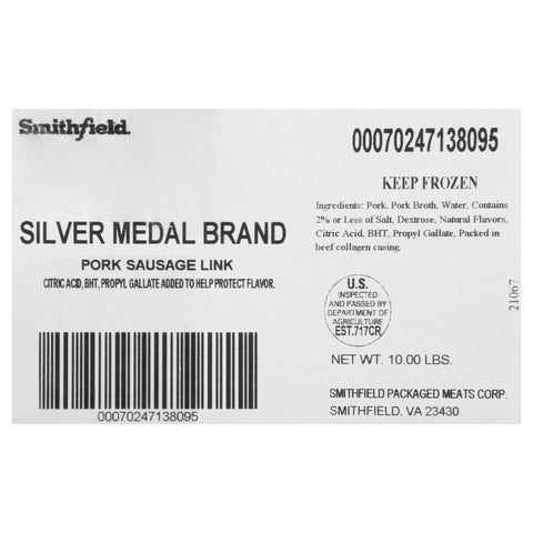 Farmland Silver Medal 58 Percent Lean Mild Smoked Pork Sausage Link, 1 Ounce.
