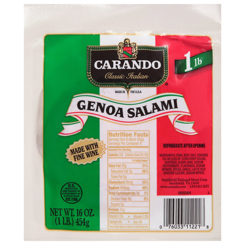 Carando Alpina Sliced Genoa Salami, 16 Ounce -- 12 per case.