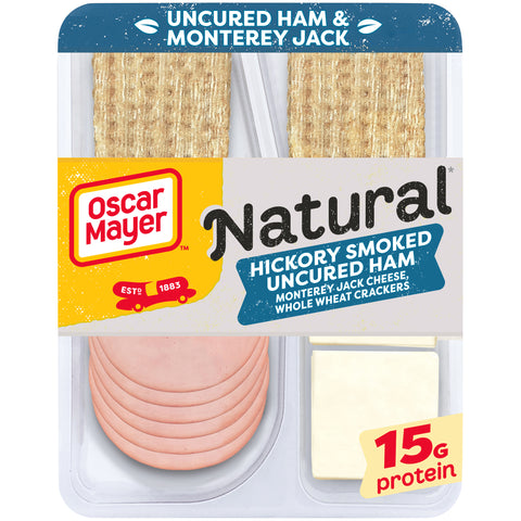 Oscar Mayer PLATE COMBINATION HICKORY SMOKED UNCURED HAM MONTEREY JACK CHEESE & WHOLE WHEAT CRACKERS MEAT & CHEESE