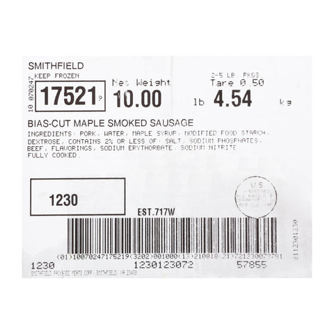 Farmland Bias Cut Smoked Sausage, 5 Pound -- 2 per case.