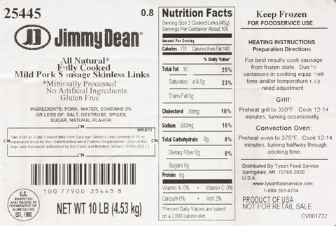 Jimmy Dean Mild Skinless Sausage Links, 0.8 ounce -- 200 per case