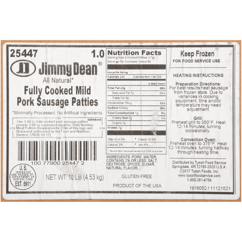Sausage Patty Mild Precooked 1 Oz