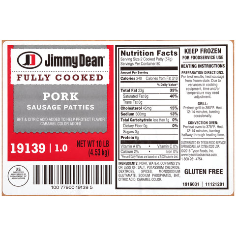 Jimmy Dean SAUSAGE PATTY FC 1 OZ 10000019139