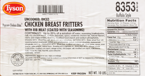 Chicken Popcorn Bites Breaded Buffalo Rtc 8353-0928