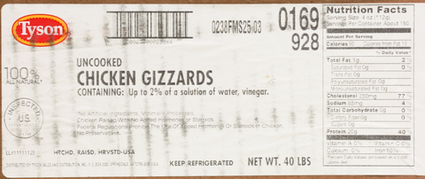 Chicken Gizzards Esl Cvp 169-0928