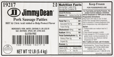 Sausage Patty Raw No Msg 2 Oz
