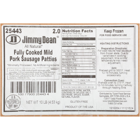 Sausage Patty Mild Cn Fc 2 Oz