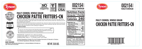 Chicken Patties Breaded Whole Grain W/spc & Isp 2154-0928