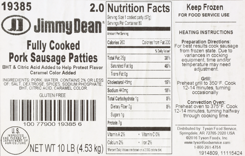 Jimmy Dean SAUSAGE PORK PATTY FC 3.75