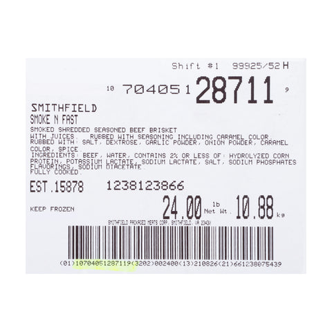 Smithfield Fully Cooked Shredded Beef Brisket, 2 Pound -- 12 per case