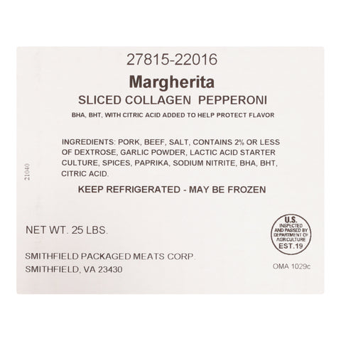 Armour Eckrich Colgn 16-18 Sliced Margherita Pepperoni, 12.5 Pound -- 2 per case.