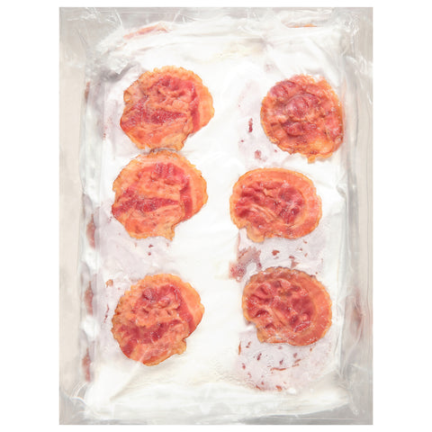 Bacon Pork 90 Count Sliced Laid Out Round Hardwood Smoked Cured Cooked Ref